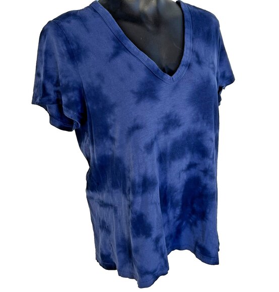 Universal Thread Tee Shirt Women's L Navy & Blue Tie Dye V-Neck Short Sleeve - Picture 2 of 11